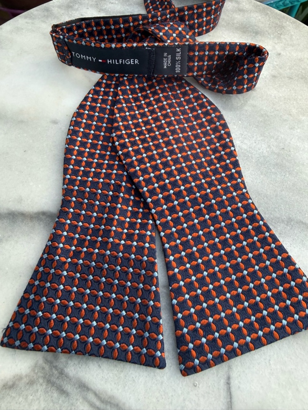 Tommy Hilfiger Navy Bow Tie with Orange Dot Pattern
